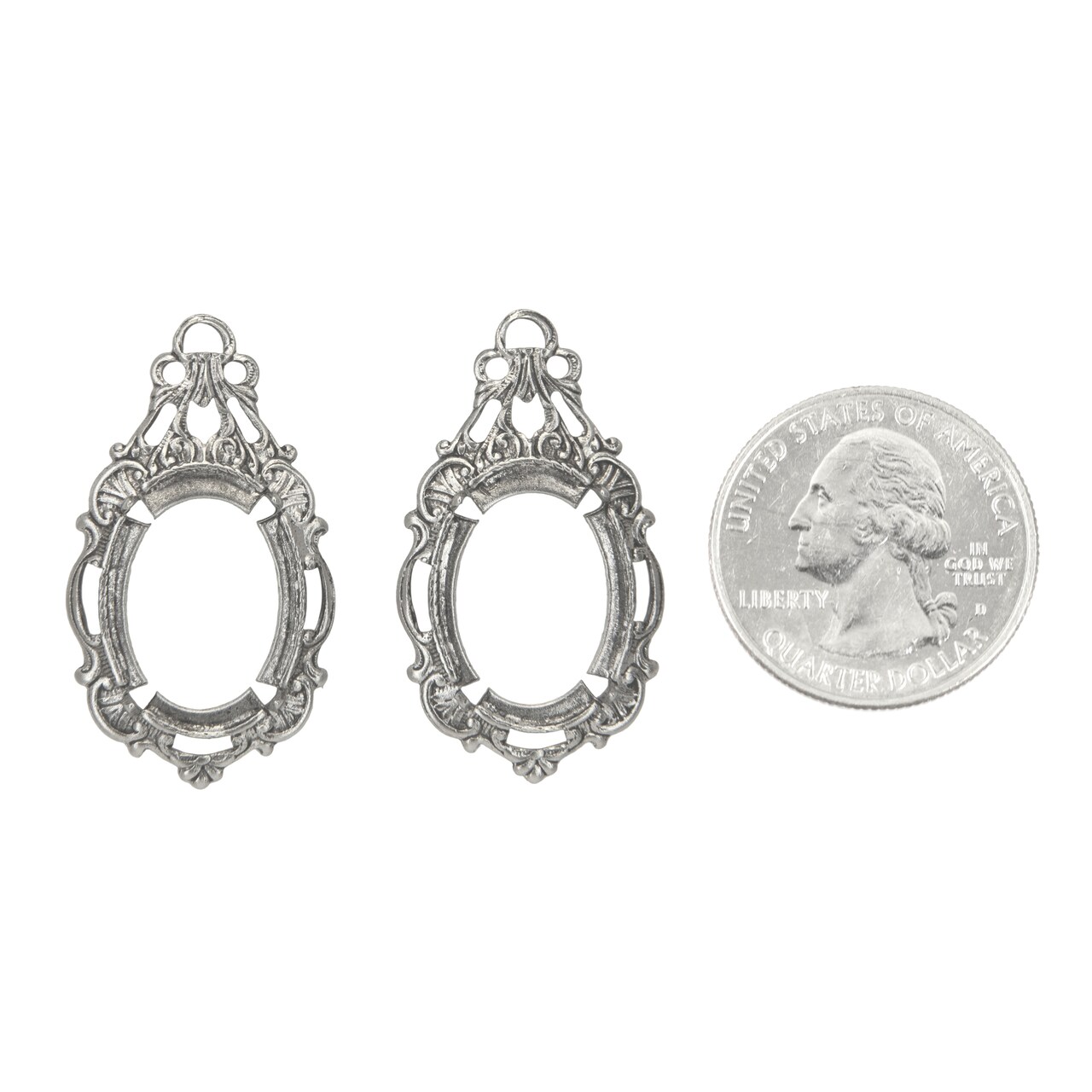 Crowned Filigree Pewter Plated Brass Cameo Frames for 13x18mm - Set of Two - XXX - P-F19